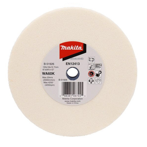 MAKITA 150mm x 16 x 12.7mm BENCH GRINDING WHEEL WHITE ALU OXIDE WA60KV B-51926