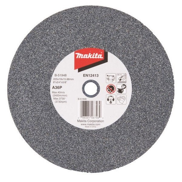 MAKITA 205mm x 19 x 15.88mm BENCH GRINDING WHEEL ALU OXIDE A36P B-51948
