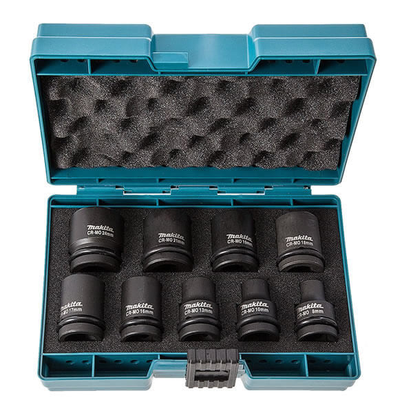 MAKITA IMPACT SOCKET SET (9PC)E METRIC - 1/2" SQUARE DRIVE D-42575