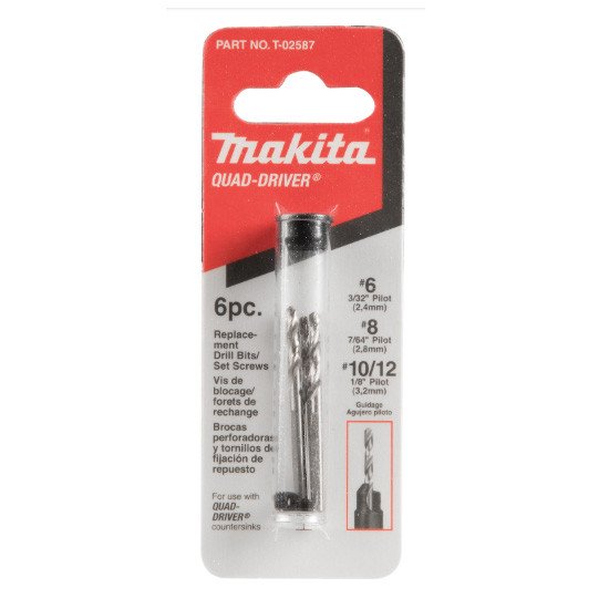 MAKITA NO.6/8/10&12 QUAD-DRIVER REPLACEMENT DRILL BIT - (2PC) + GRUB SCREWS T-02587