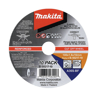 MAKITA 100 x 1.6 x 16mm INOX / METAL CUTTING DISC (10PK) B-50217-10