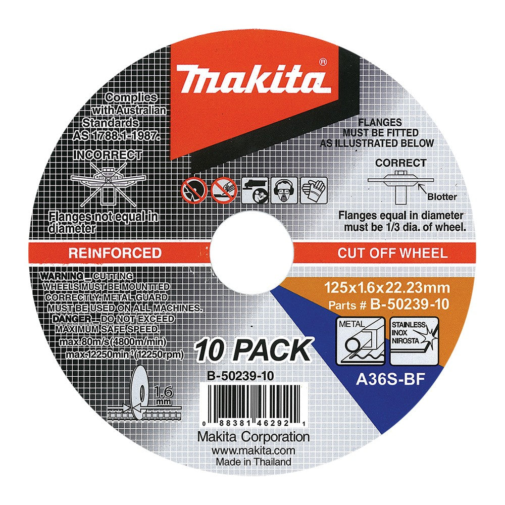 MAKITA 125 x 1.6 x 22.23mm INOX / METAL CUTTING DISC (10PK) B-50239-10