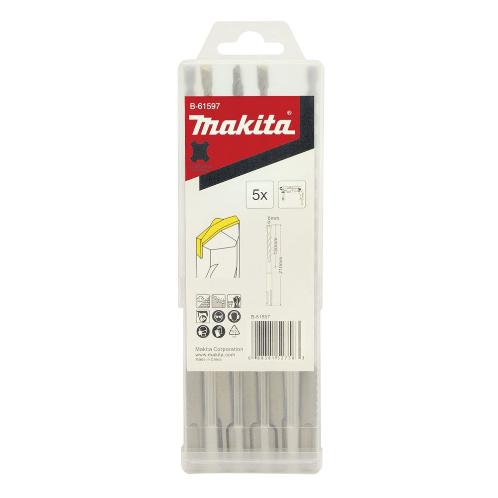 MAKITA CENTRE PLUS SDS PLUS D/BIT 6 x 210mm (5PK) B-61597