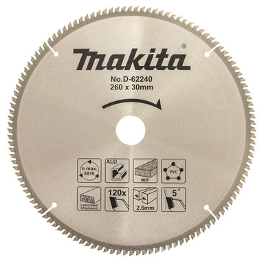 MAKITA MULTI CUT TCT SAW BLADE 260mm x 30 x 100T D-62240