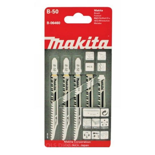 MAKITA JIGSAW BLADE B-50 - BAYONET TYPE - (5PK)- HCS 8.5-10.6tpi / Fast Fine cut / Wood 5-50mm B-06460