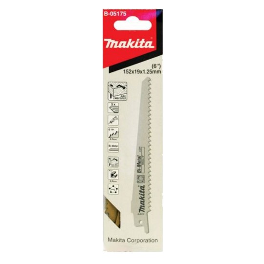 MAKITA RECIPRO BLADE BI-METAL 152mm - 6TPI - (5PK)- WOOD & NAILS B-05175