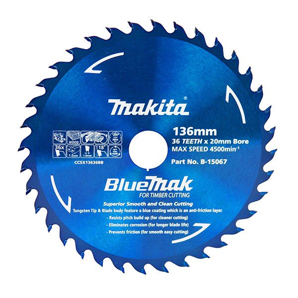MAKITA BLUEMAK TCT SAW BLADE 136mm x 20/10mm x 36T B-15067