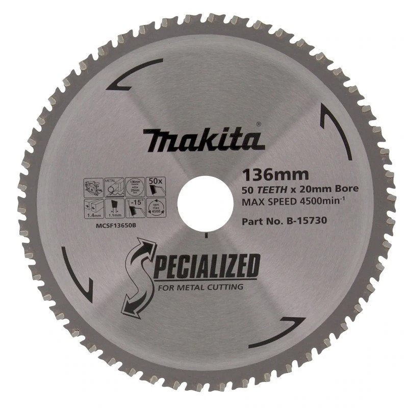 MAKITA COLD METAL CUTTING TCT SAW BLADE 136mm x 20mm x 50T B-15730