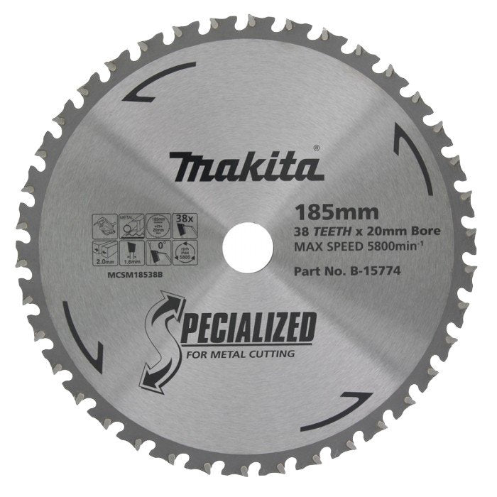 MAKITA COLD METAL CUTTING TCT SAW BLADE 185mm x 20mm x 38T B-15774