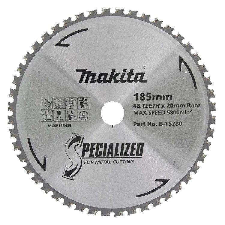 MAKITA COLD METAL CUTTING TCT SAW BLADE 185mm x 20mm x 48T B-15780