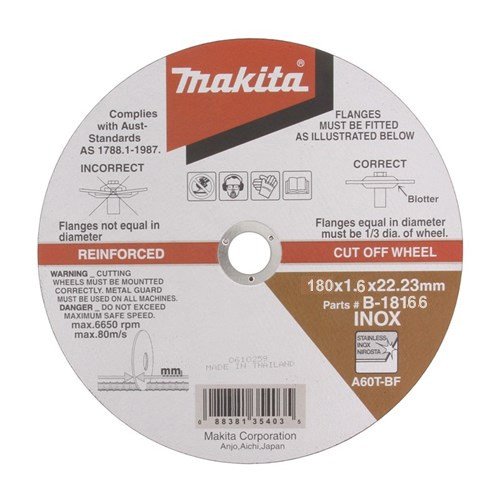 MAKITA 180mm x 1.6mm x 22.23mm - ELITE INOX CUTTING DISC A60T-BF - (10PK) B-18166-10