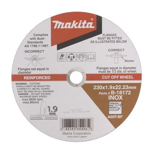 MAKITA 230mm x 1.9mm x 22.23mm - ELITE INOX CUTTING DISC A60T-BF - (10PK) B-18172-10