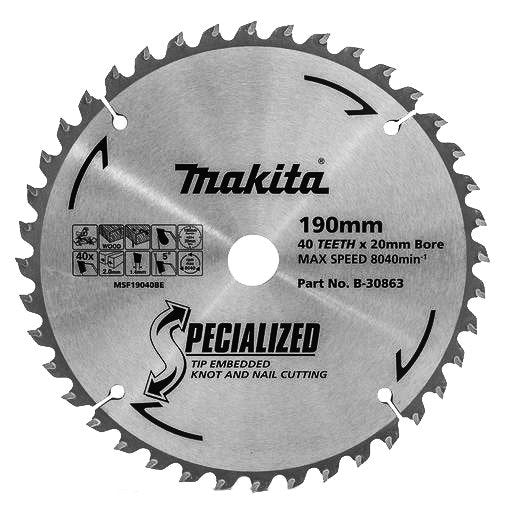 MAKITA KNOT & NAIL TCT SAW BLADE 190mm x 20mm x 40T B-30863
