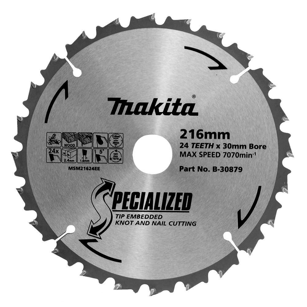 MAKITA KNOT & NAIL TCT SAW BLADE 216mm x 30mm x 24T B-30879