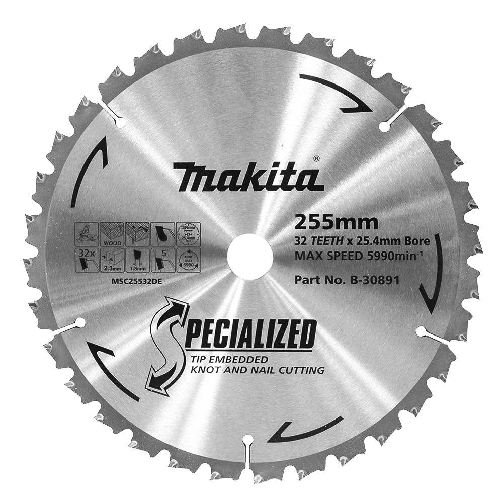 MAKITA KNOT & NAIL TCT SAW BLADE 255mm x 25.4mm x 32T B-30891