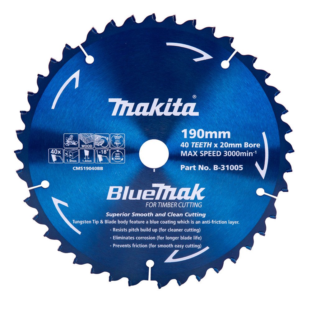 MAKITA BLUEMAK TCT SAW BLADE 190mm x 20mm x 40T - ( suits DLS713 only ) B-31005