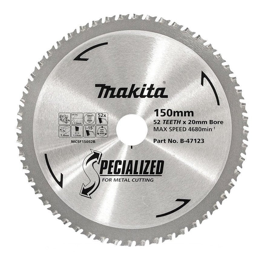 MAKITA COLD METAL CUTTING TCT SAW BLADE 150mm x 20mm x 52T B-47123