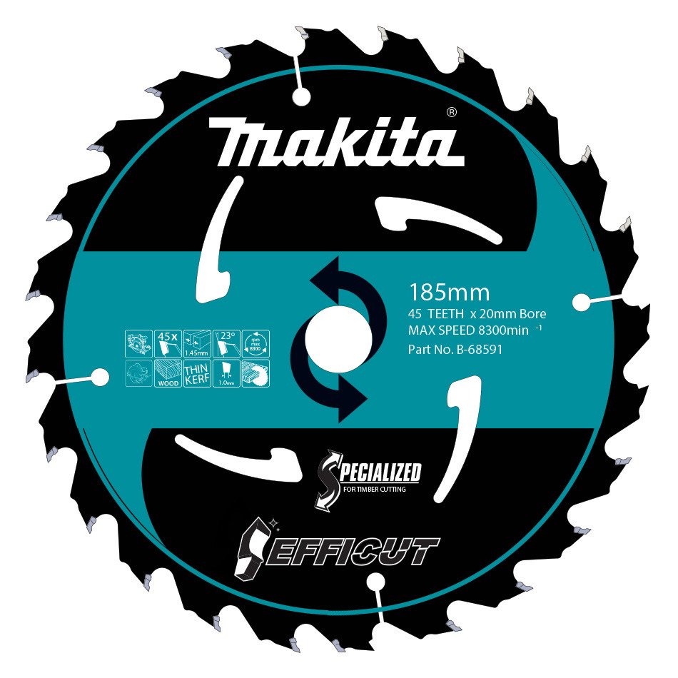 MAKITA EFFICUT TCT SAW BLADE 185mm x 20 x 45T B-68591