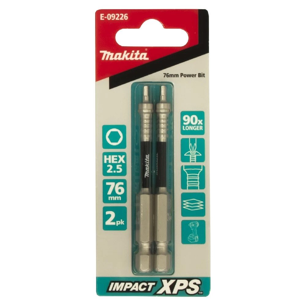 Makita HEX2.5 x 75mm Impact XPS Power Bit (2pk) E-09226