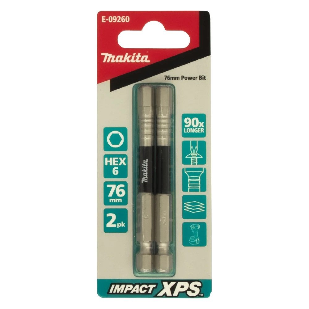 Makita HEX6 x 75mm Impact XPS Power Bit (2pk) E-09260