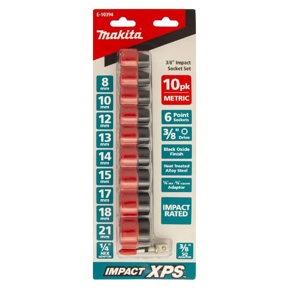 Makita 3/8" 10 Piece Metric Impact XPS Socket Set E-10394
