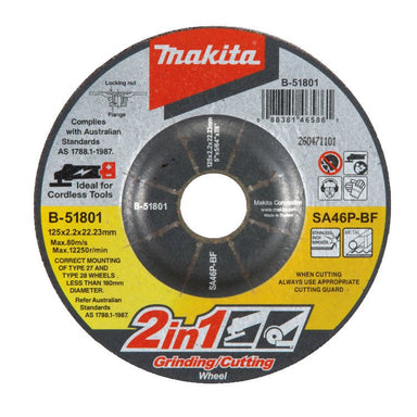 MAKITA 115 x 2.0 x 22.23mm 2 IN 1 GRINDING & CUTTING WHEEL INOX (25PK) B-51792-25