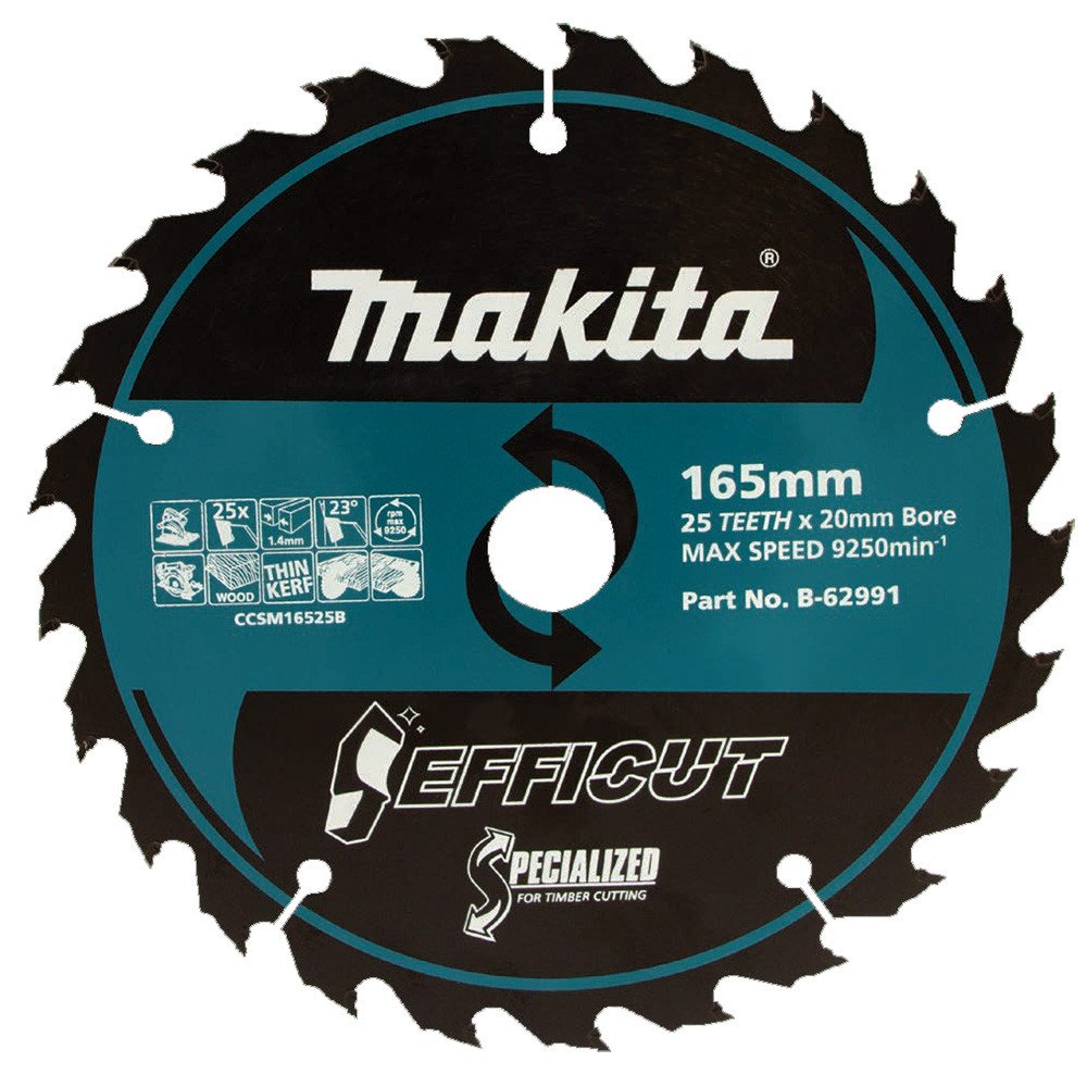 MAKITA EFFICUT TCT SAW BLADE 165mm x 20 x 25T B-62991