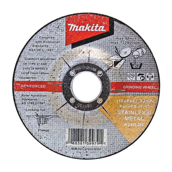MAKITA 180mm x 6mm x 22.23mm D/C INOX GRINDING DISC A24R-BF - (5PK) B-27137-5