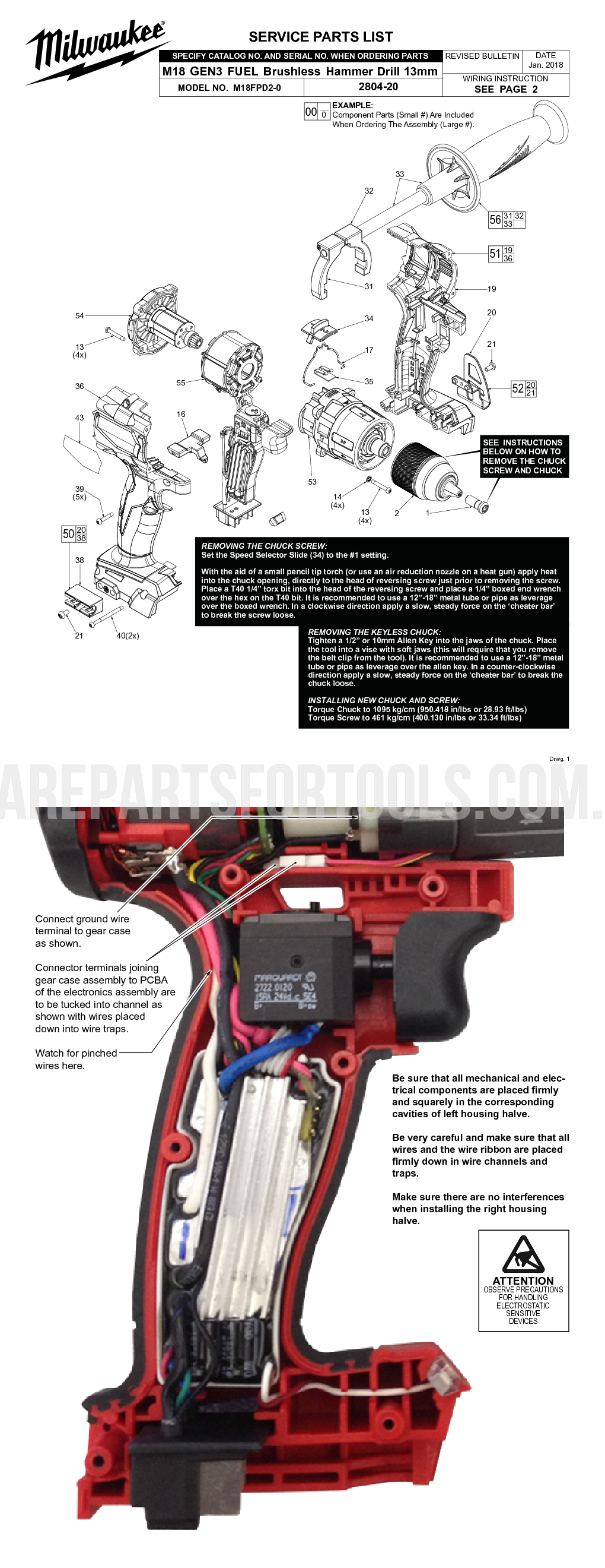 Milwaukee M18FPD2 Spare Parts