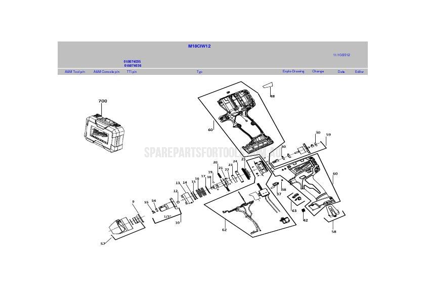 Milwaukee M18CIW12 Spare Parts