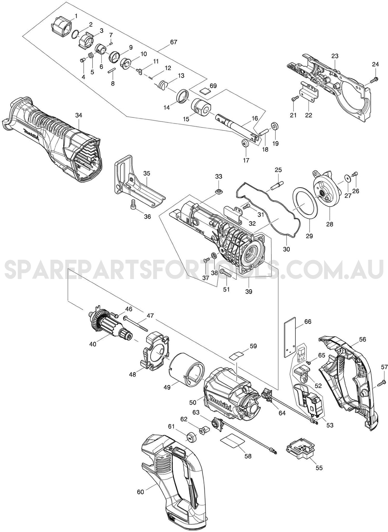 Makita DJR186Z Spare Parts
