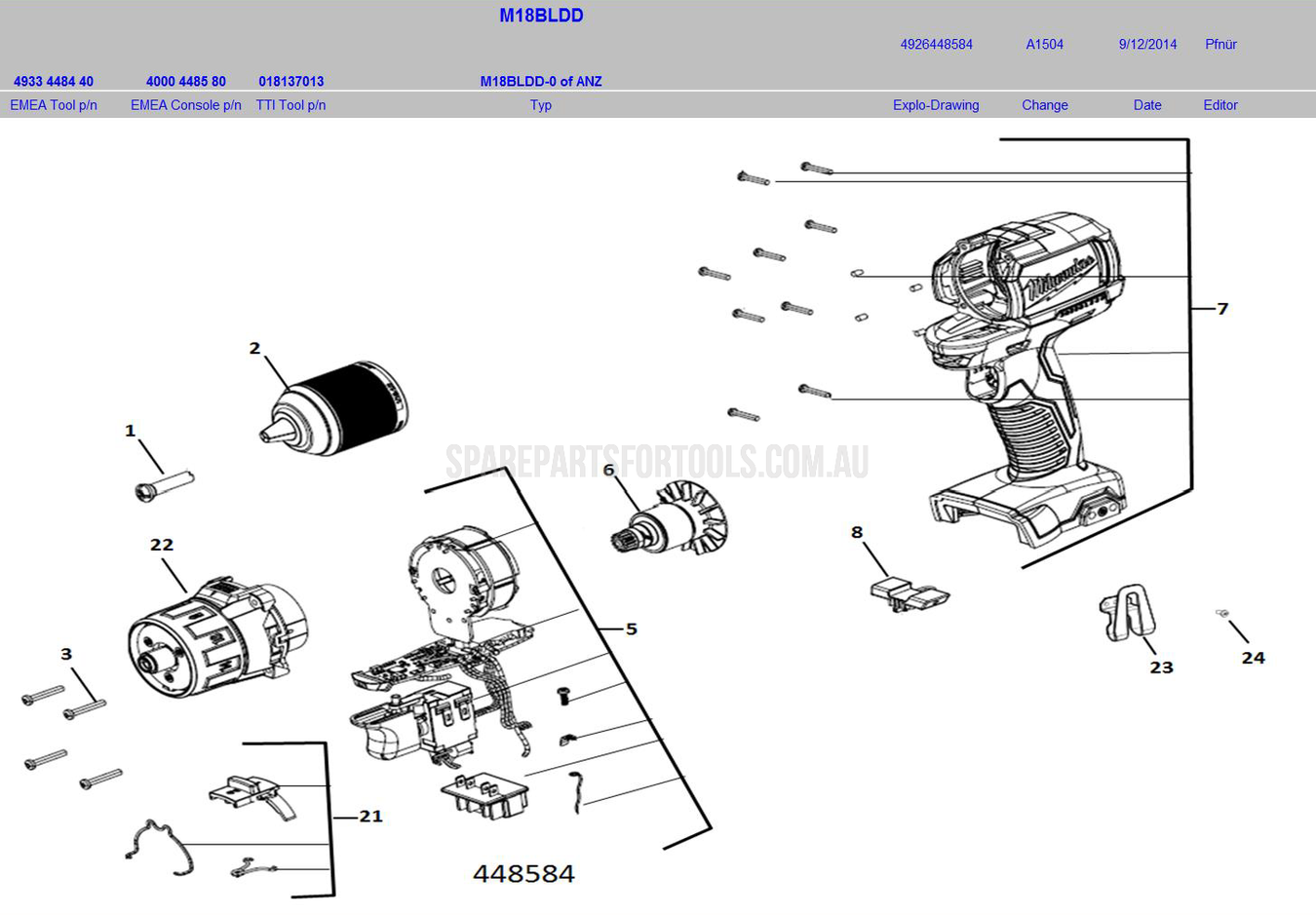 Milwaukee M18BLDD Spare Parts