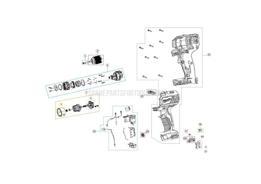 Milwaukee M18BDD Spare Parts