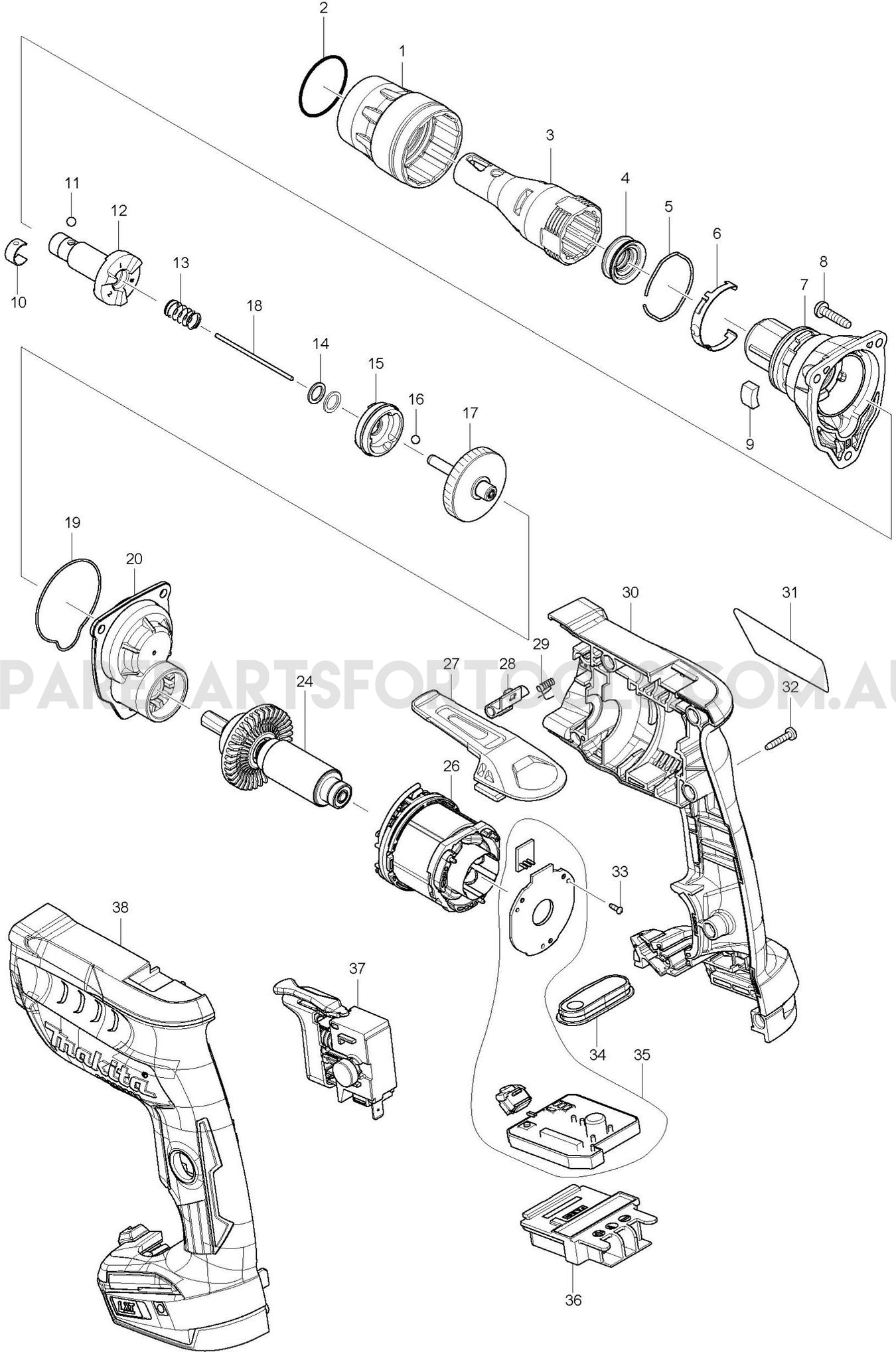 Makita DFS452Z Spare Parts