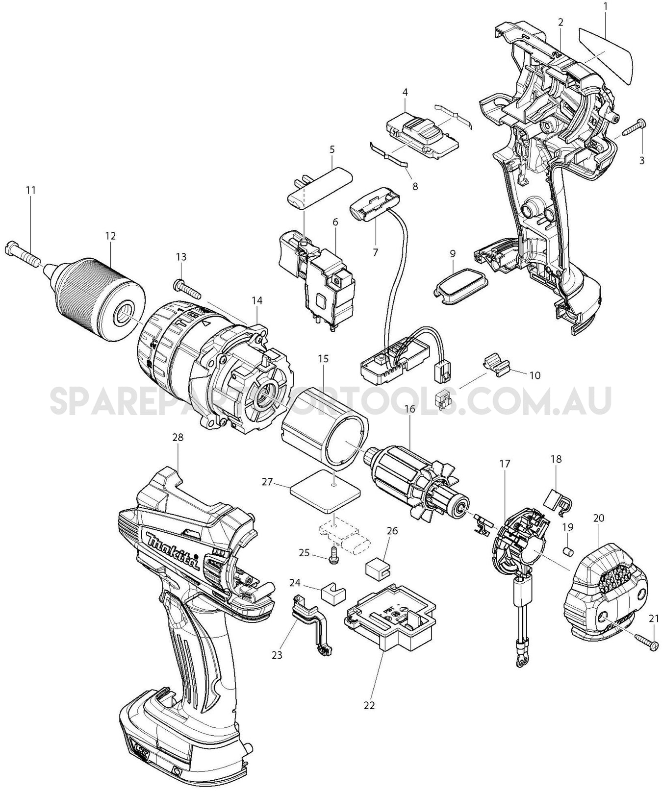 Makita DHP458Z Spare Parts