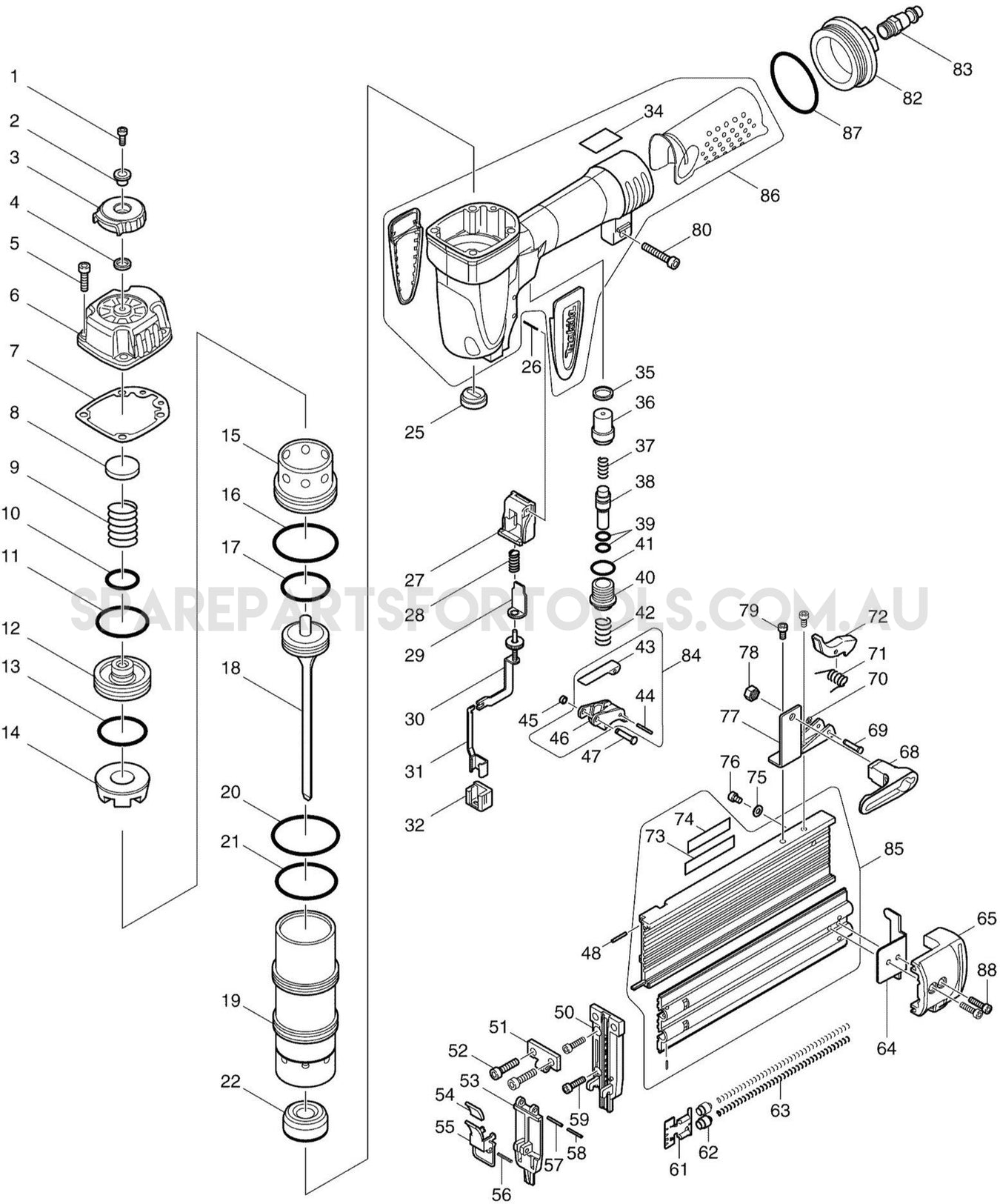 Makita AF505N Spare Parts