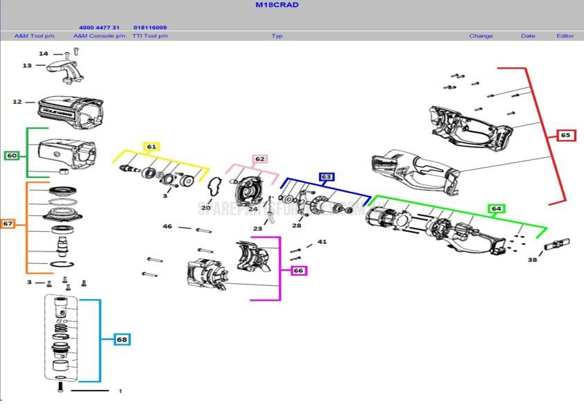 Milwaukee M18CRAD Spare Parts