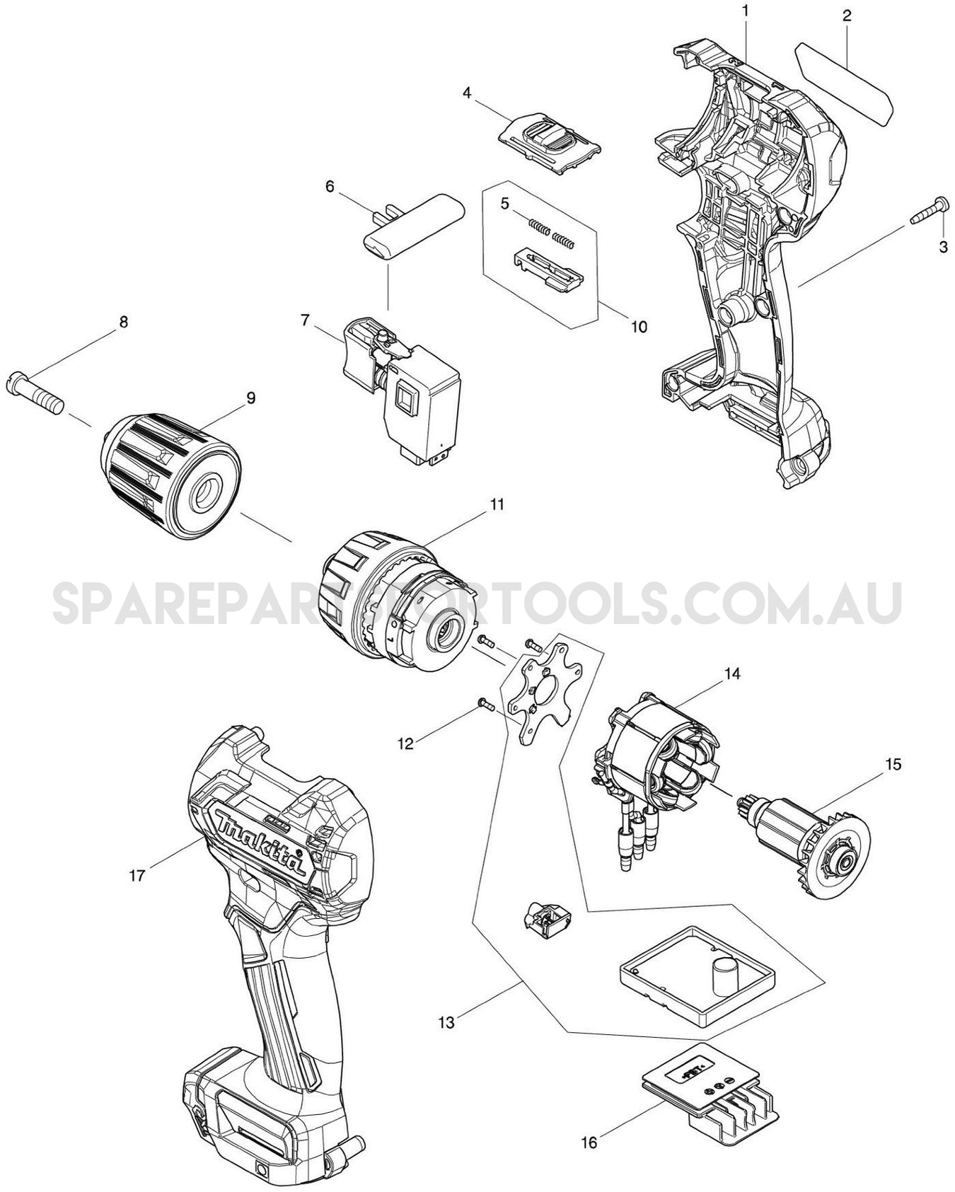 Makita DF332DZ Spare Parts