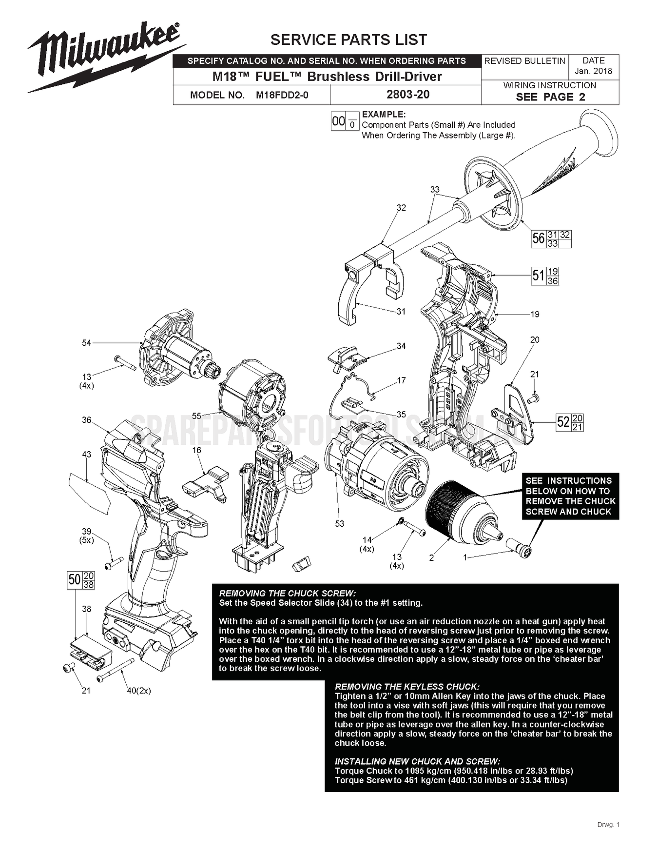 Milwaukee M18FDD2 Spare Parts
