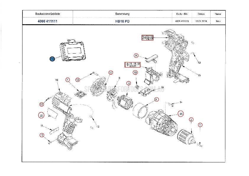 Milwaukee HD18PD Spare Parts