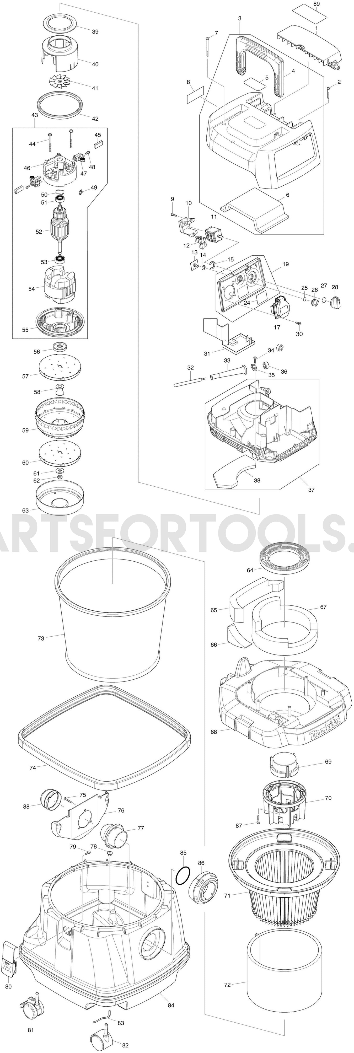 Makita VC2510LX1 Spare Parts