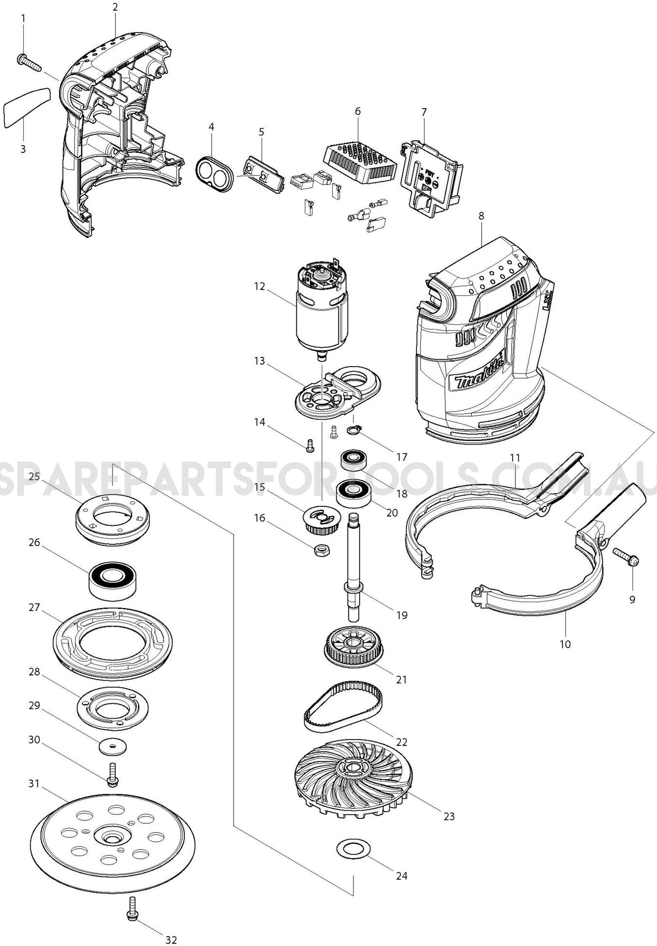Makita DBO180Z Spare Parts