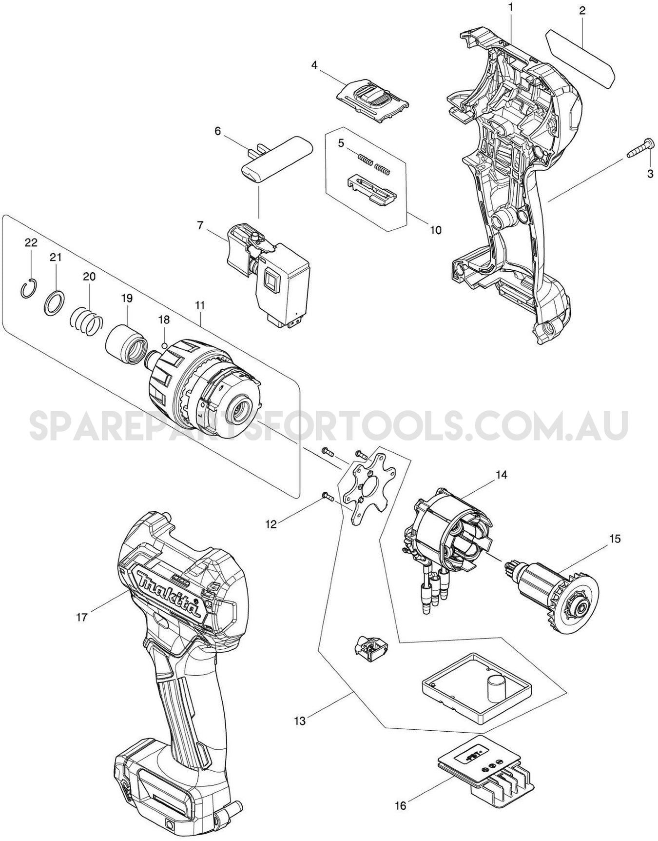 Makita DF032DZ Spare Parts