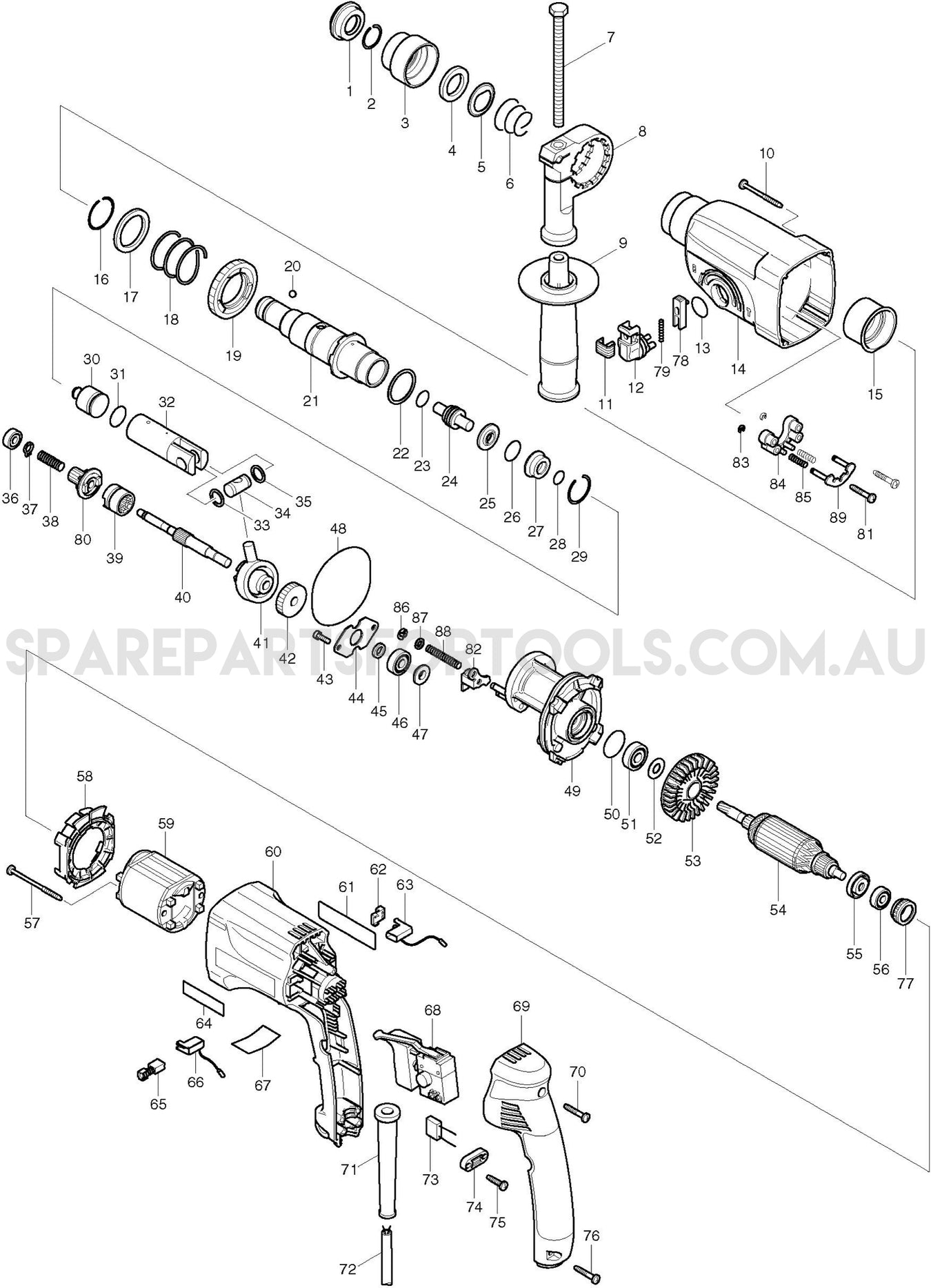 Makita HR2450 Spare Parts
