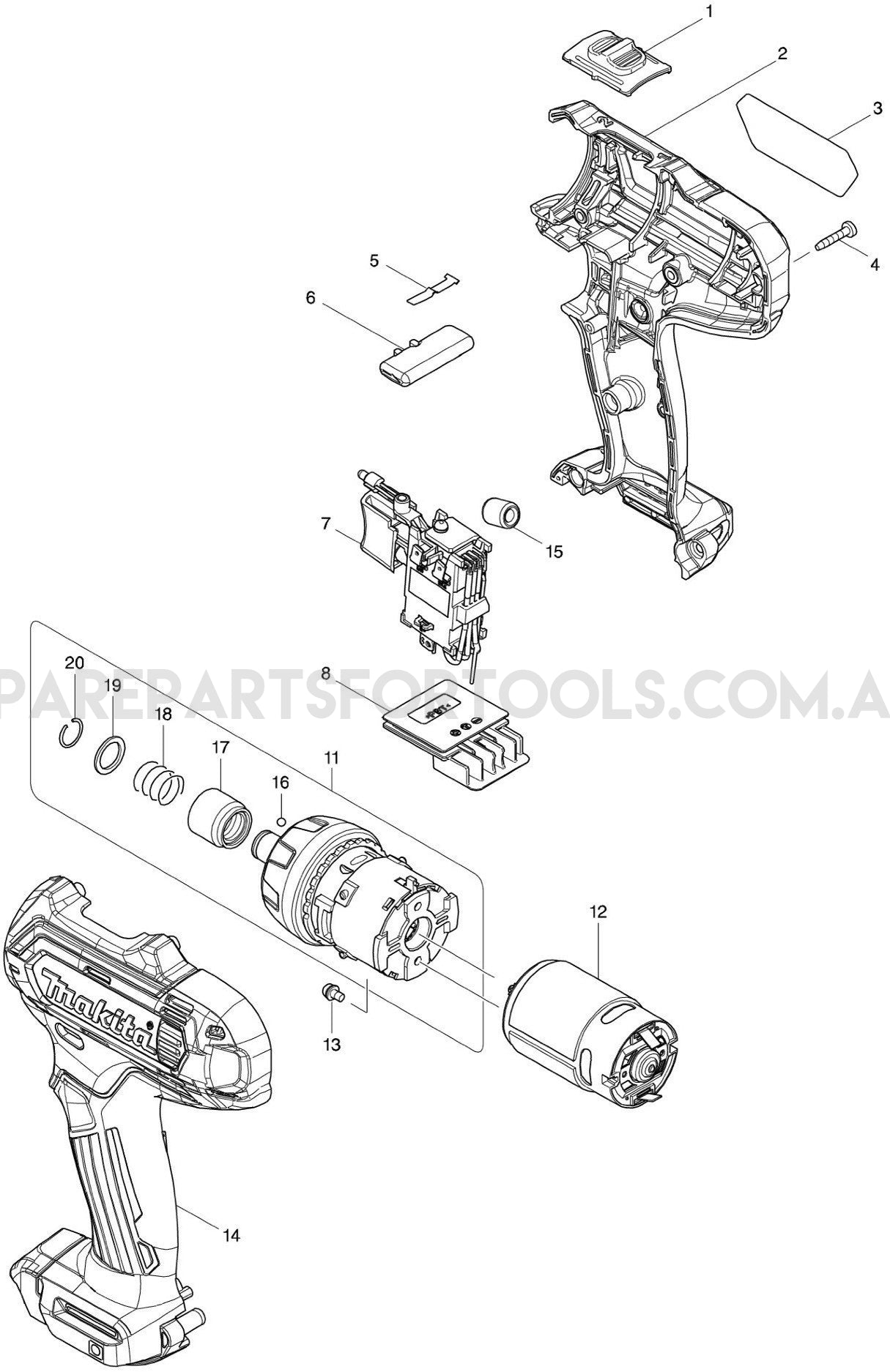 Makita DF031DZ Spare Parts