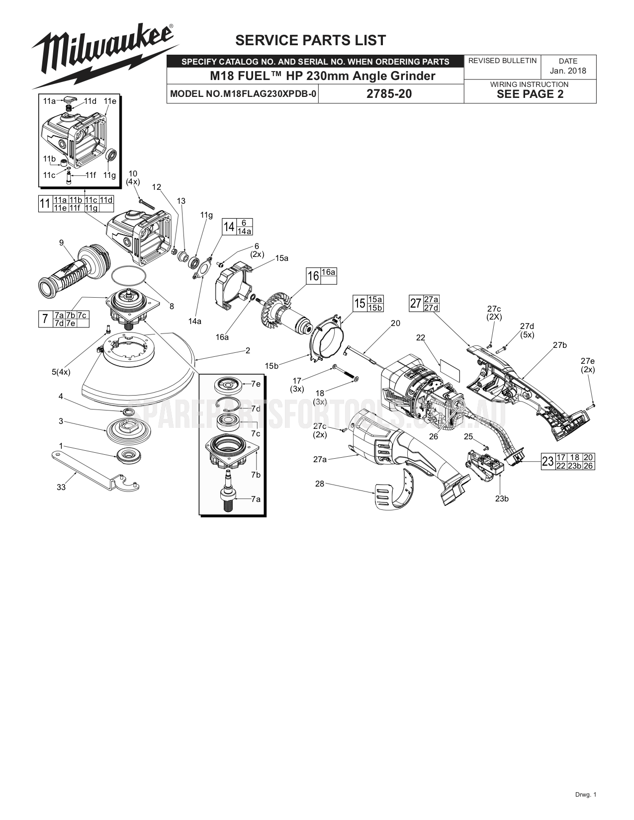 Milwaukee M18FLAG230XPDB Spare Parts