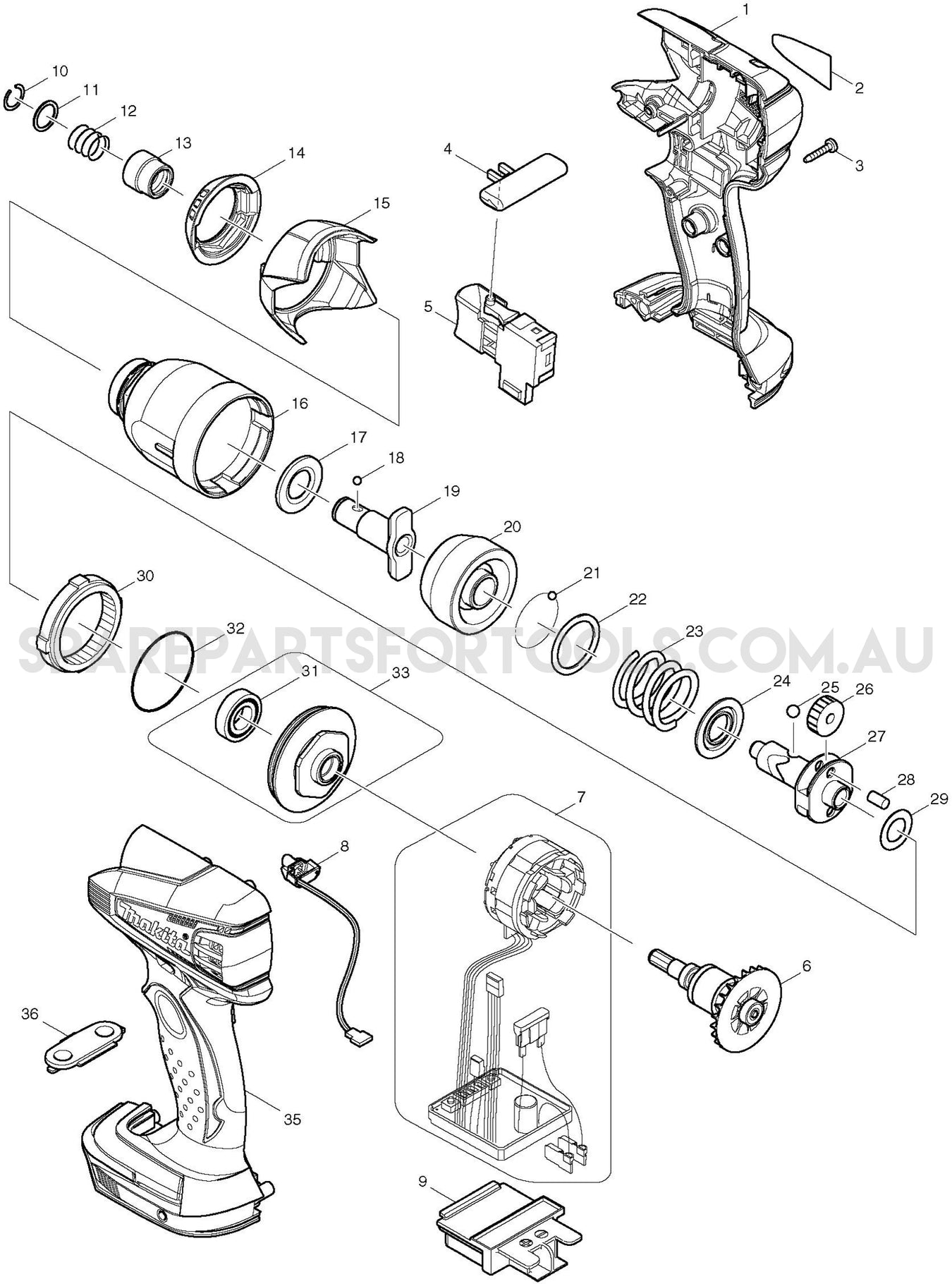 Makita BTD132 Spare Parts