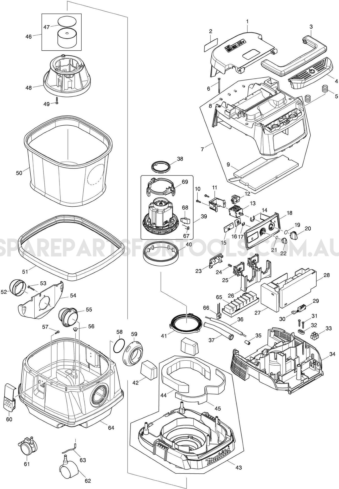 Makita DVC860LZ Spare Parts