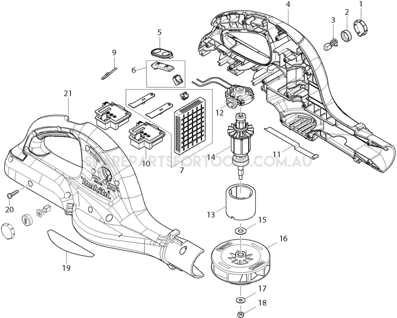 Makita DUB361Z Spare Parts