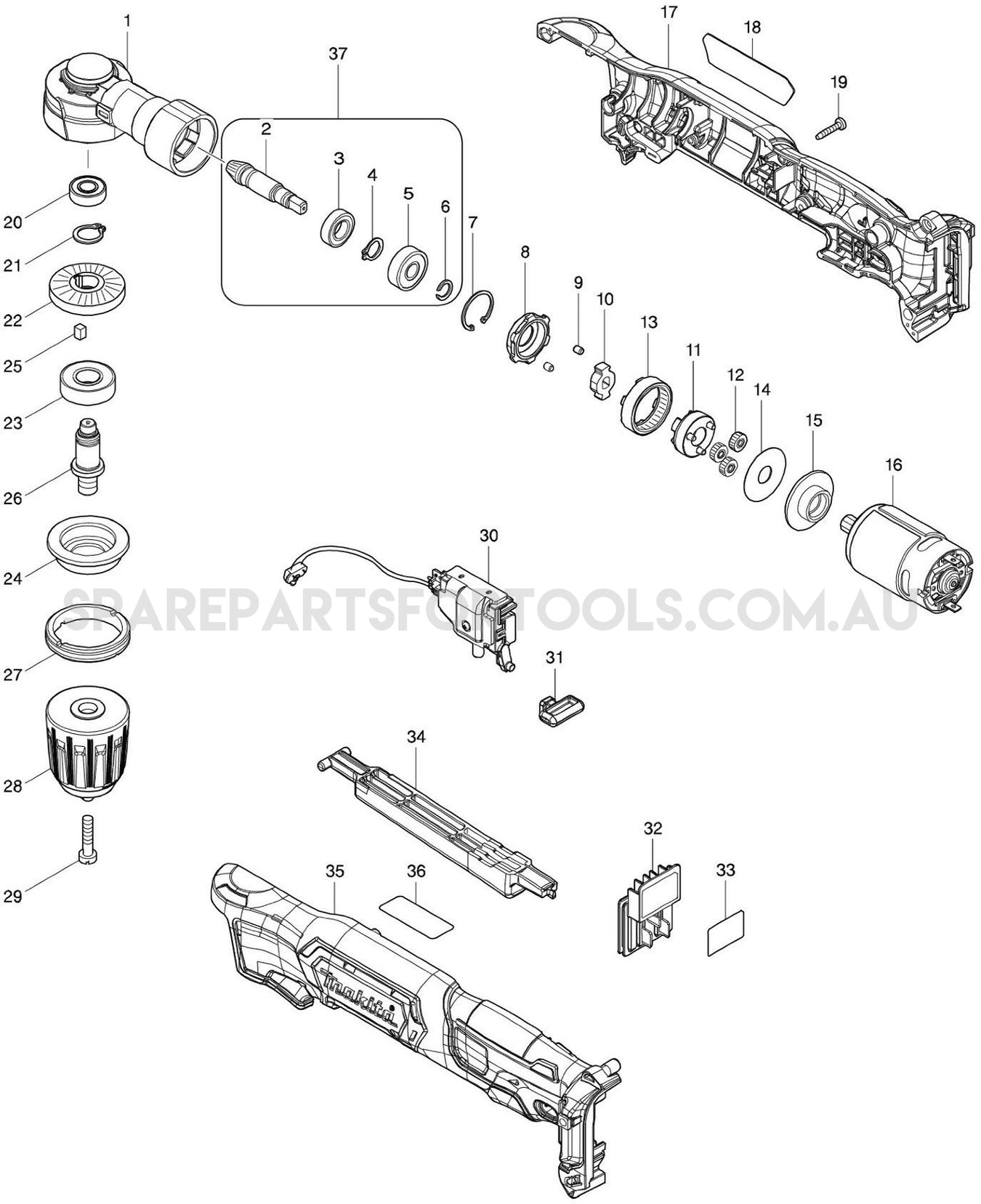 Makita DA333DZ Spare Parts